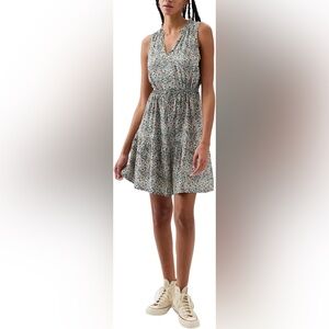 GAP Womens Floral Pattern Sleeveless Split Neck Mini Dress Ruffle Sz L Casual